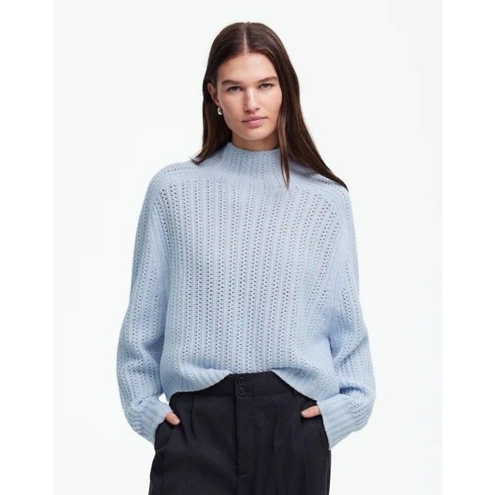 Madewell Pointelle-Stitch Mockneck Sweater 100% Wool NWT Size XS